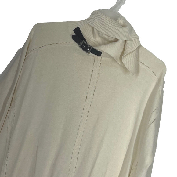 Pullover Sweater Womens XL Cream Drop Shoulder Turtleneck Buckled Strap Accent - Picture 2 of 8